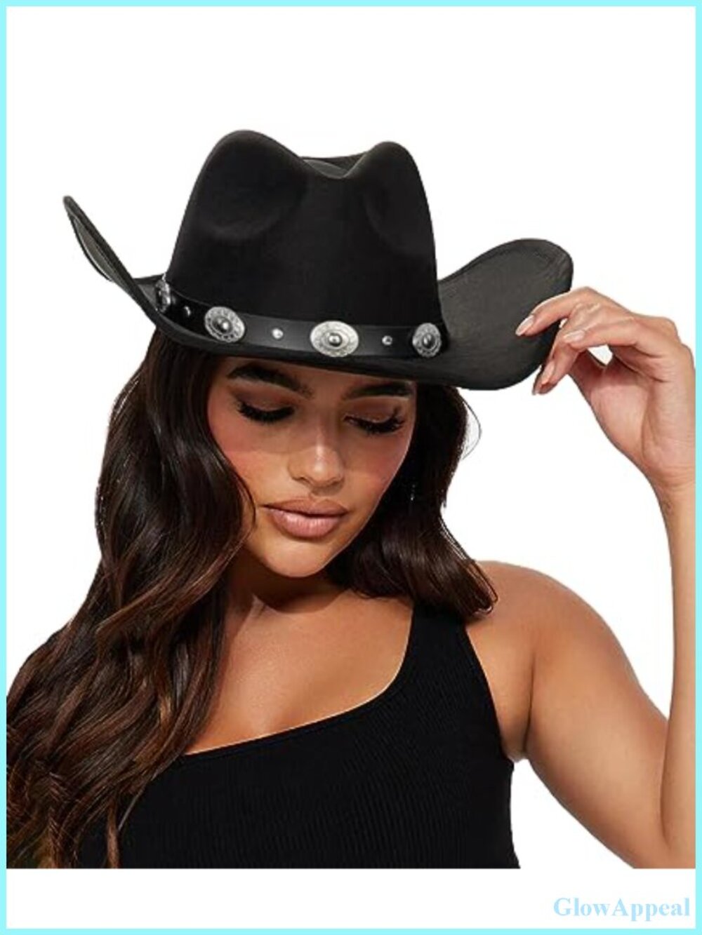 Studded Western Cowboy Hat Wide Brim Pinched Cowgirl Adjustable Cotton Blend